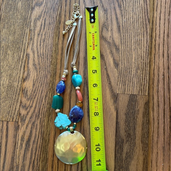 Chico’s multi colored statement necklace with large gold circle pendant - Picture 6 of 6